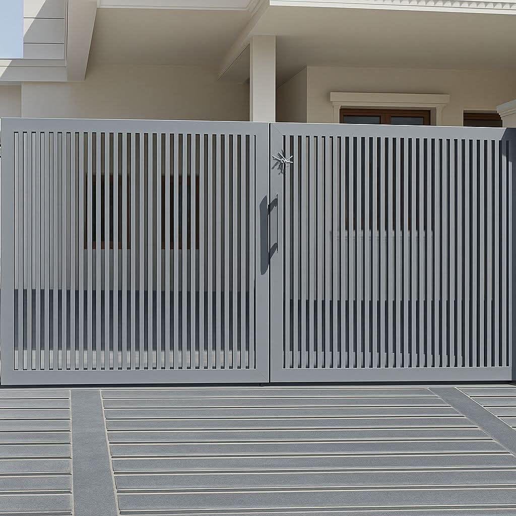 Completed grey double-leaf metal gate