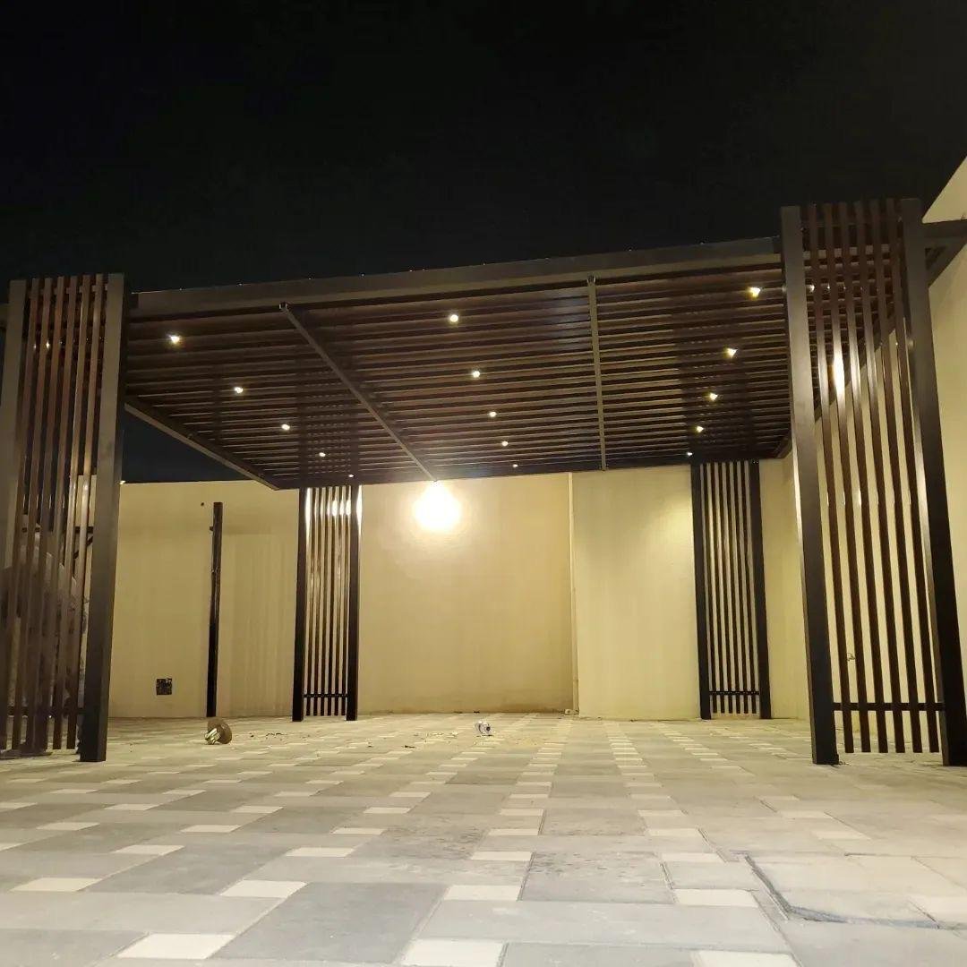 Completed illuminated steel villa pergola